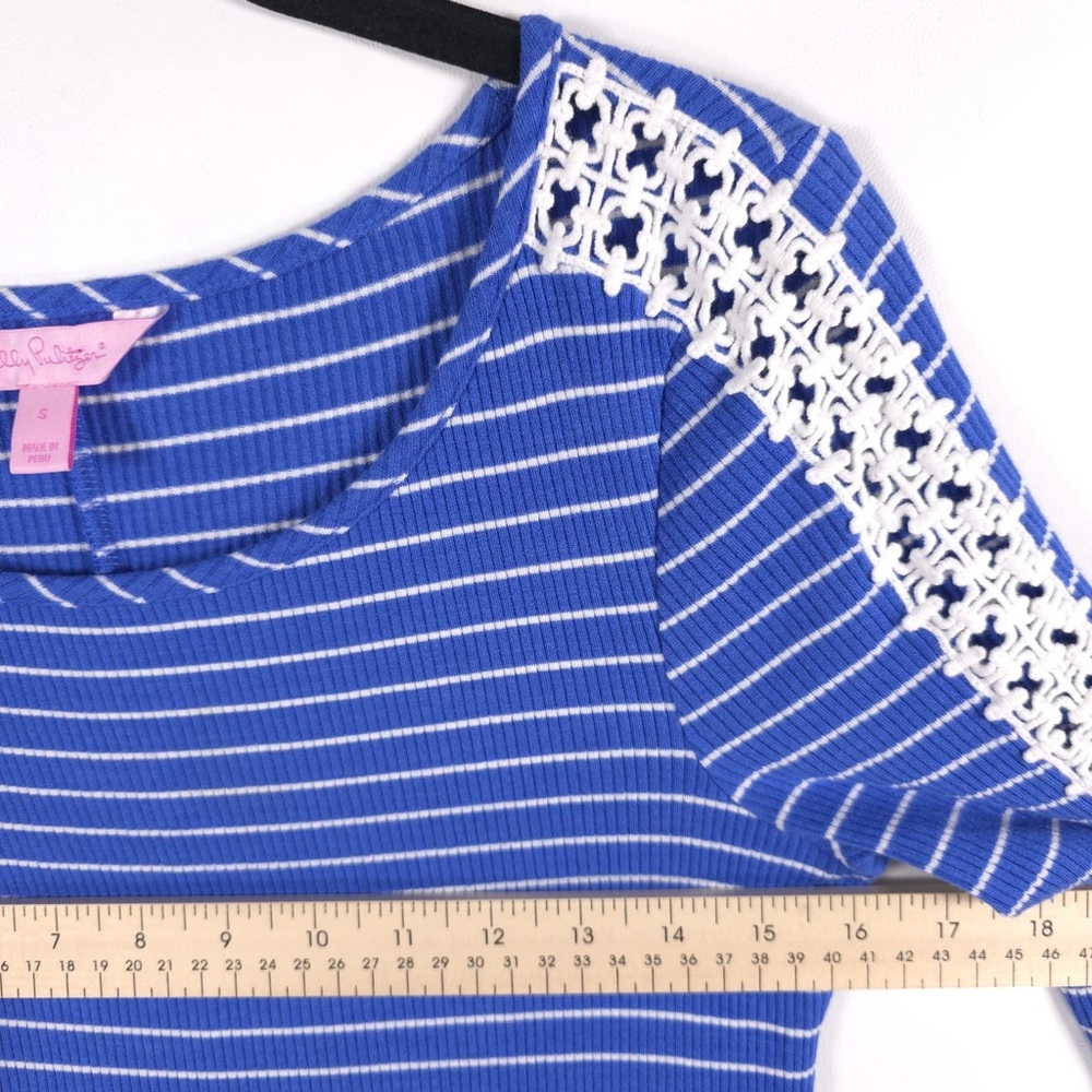 Lilly Pulitzer MARLOWE BECKON Blue BREEZE Striped Rib Knit Dress Crochet SMALL - Picture 6 of 15